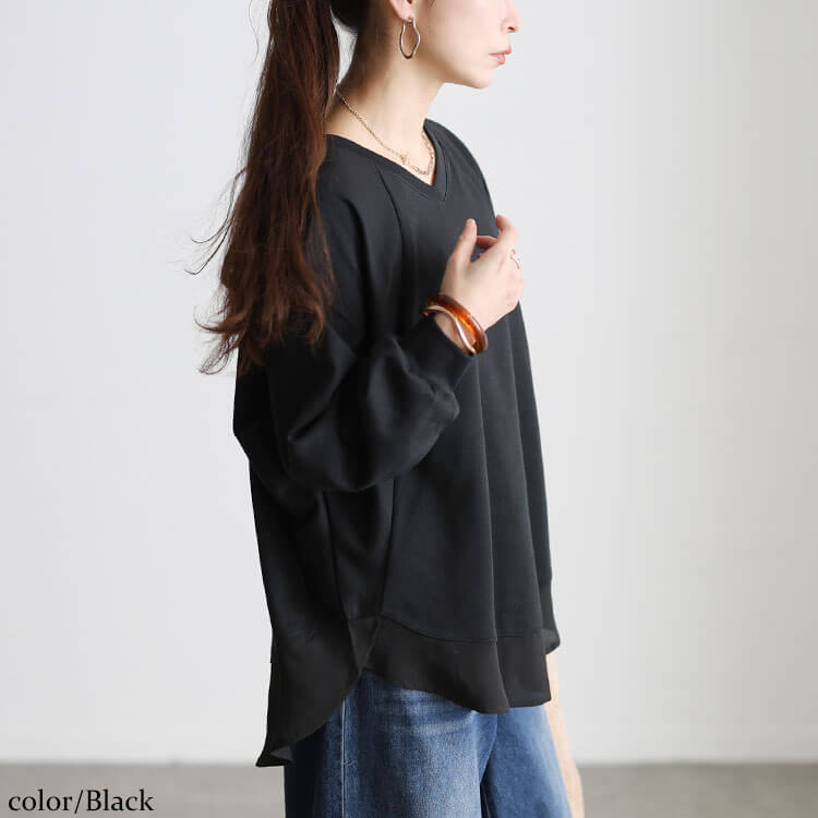 裾シフォン切り替えラグランプルオーバー