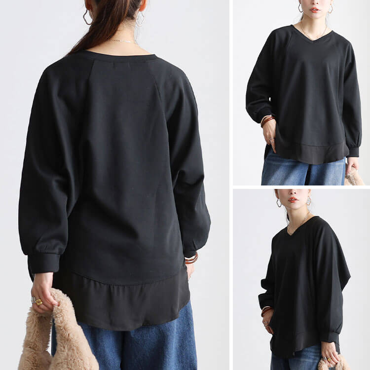 裾シフォン切り替えラグランプルオーバー