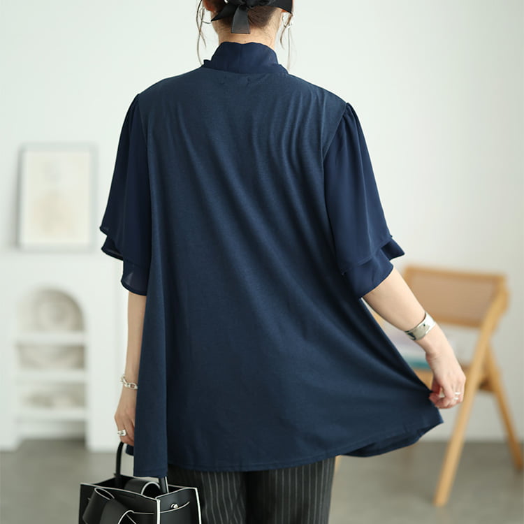 シフォン切り替えボウタイチュニック