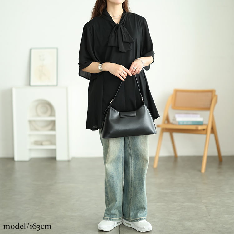 シフォン切り替えボウタイチュニック