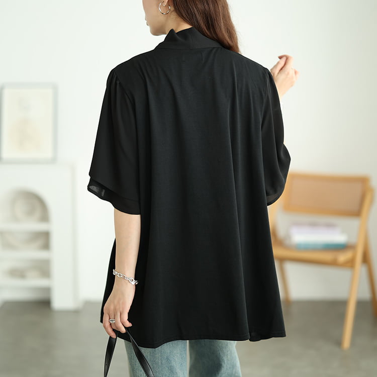 シフォン切り替えボウタイチュニック