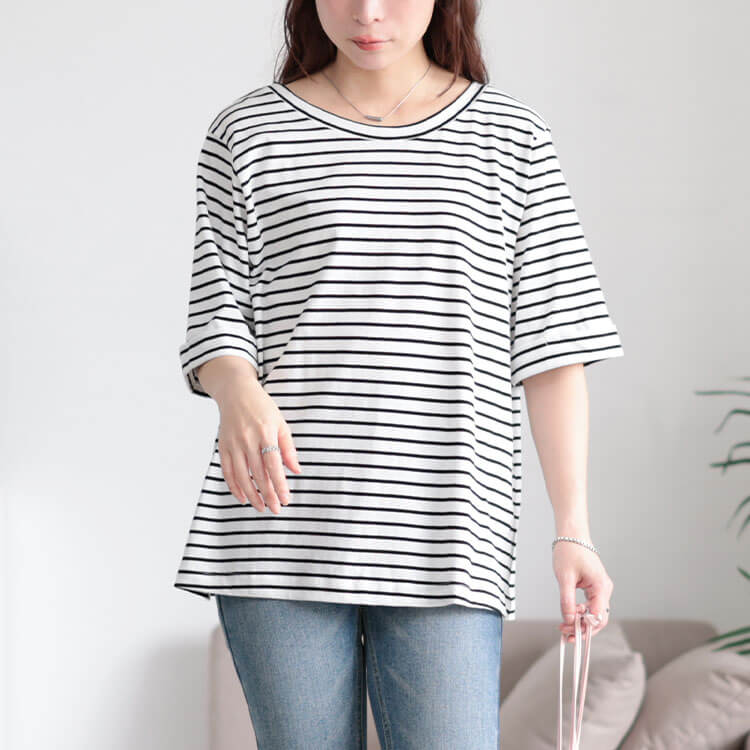 tシャツ 接触冷感半袖ボーダーTシャツ レディース 楽天市場】接触冷感（柄ボーダー）（Tシャツ・カットソー