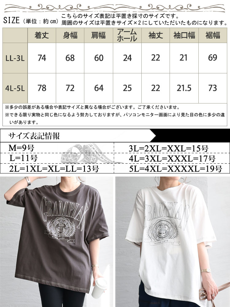 大きいサイズ レディース トップス Tシャツ カットソー ロゴ 5分袖