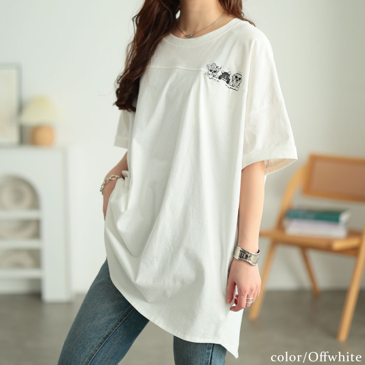 ドッグプリントコットンチュニックTシャツ