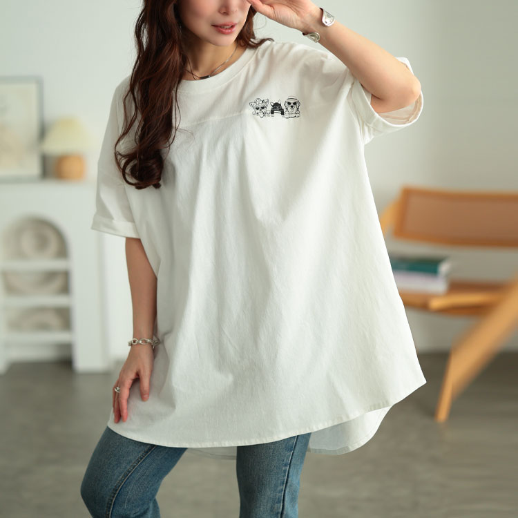 ドッグプリントコットンチュニックTシャツ