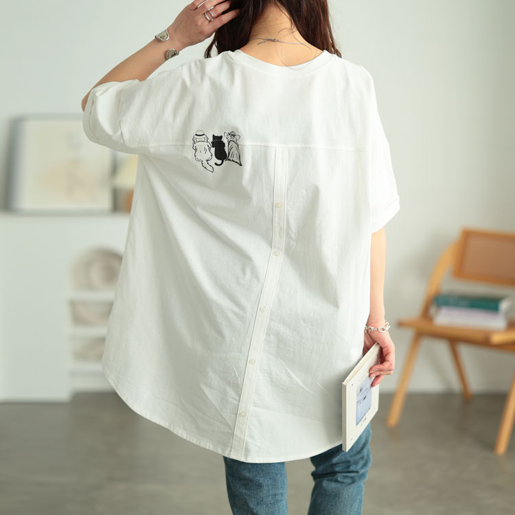 ドッグプリントコットンチュニックTシャツ