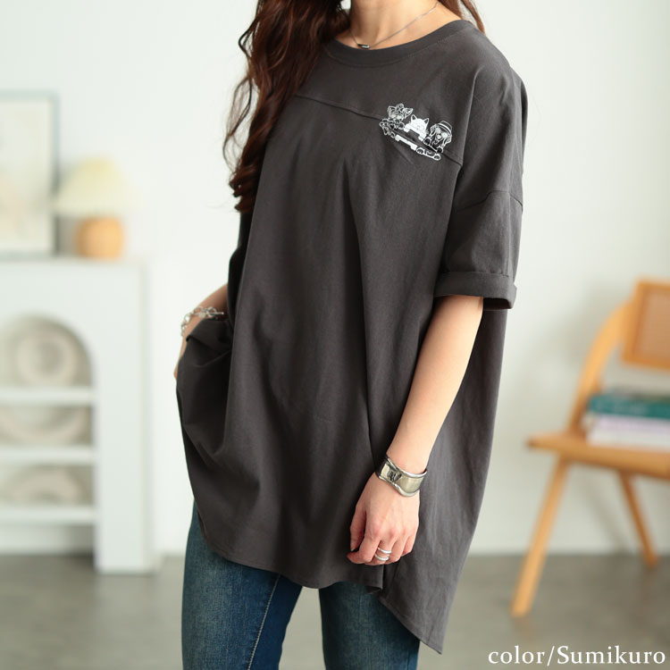 ドッグプリントコットンチュニックTシャツ