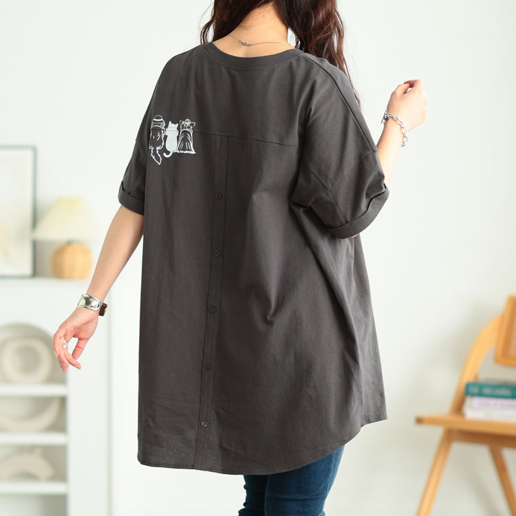 ドッグプリントコットンチュニックTシャツ