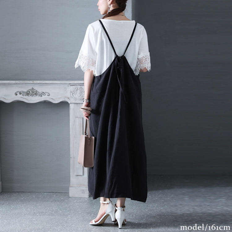 大きいサイズ レディース ワンピース ロング丈キャミワンピース ワンピ ロングワンピース キャミワンピース 春服 夏服 LL 2L 3L 4L 5L  ブラック 黒