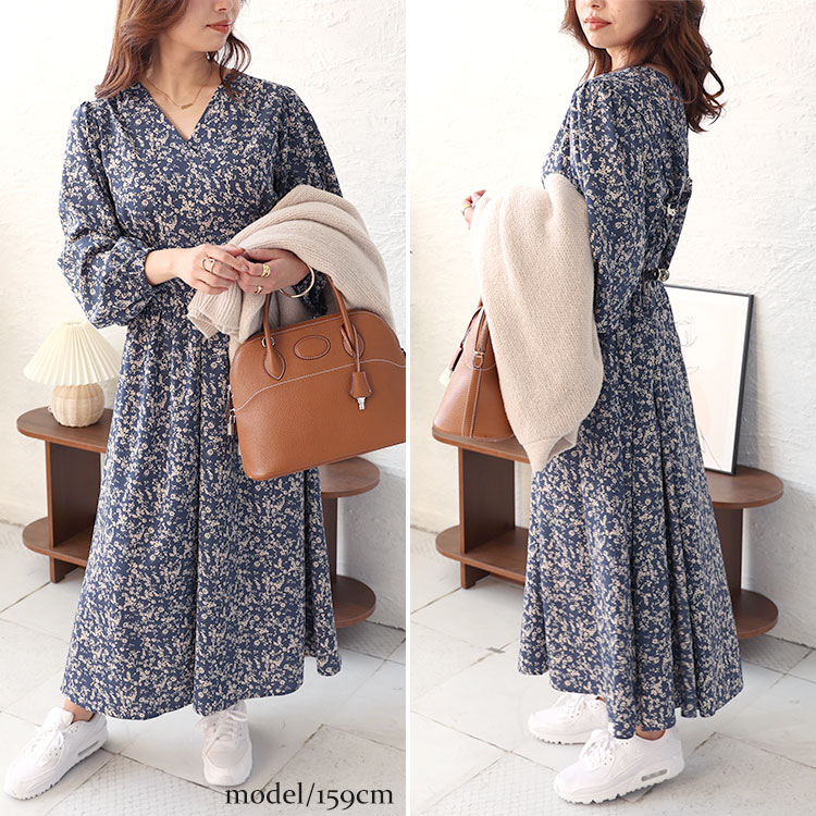 小花柄カシュクールワンピース