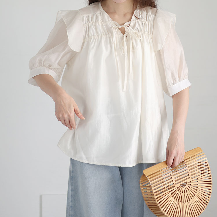 ブラウス 半袖 Vネック フリル レース ラインストーン きらきら シフォン 大きいサイズ レディース 女性 ガーリー フェミニン 透け感 シアー キ 楽天市場】シフォンフリルトップス シフォンブラウス ハイネック