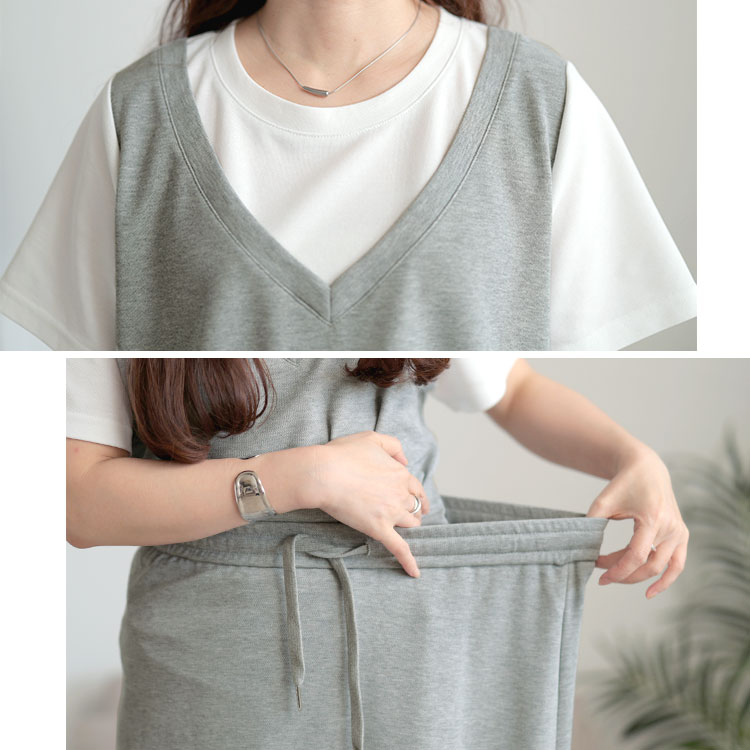 フェイクレイヤードTシャツ＆スウェットスカートセット