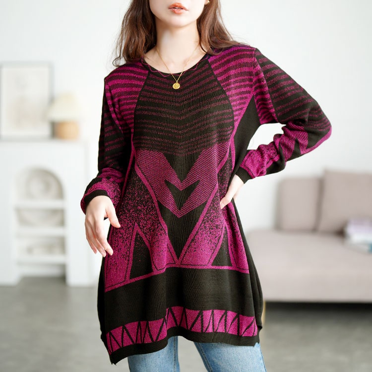 美品⁂センソユニコ⁂ジウ⁂ロングニットチュニック 総柄幾何学 やや