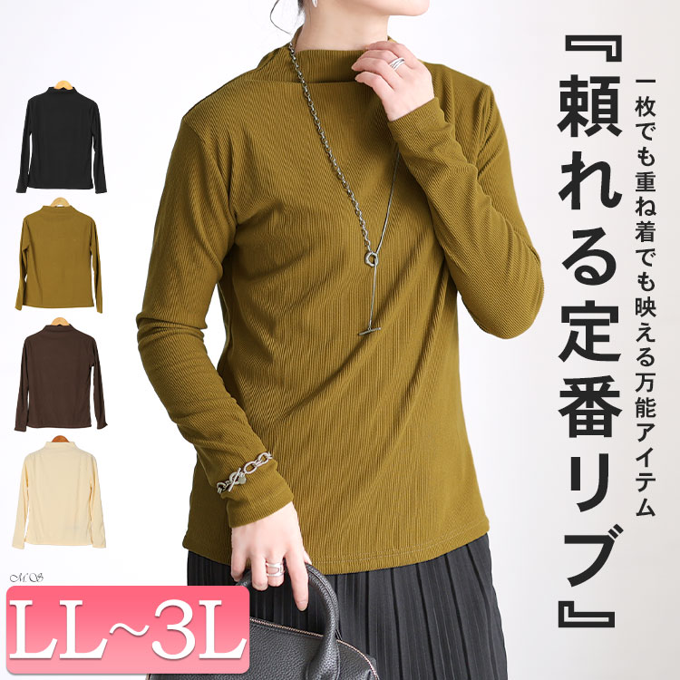 プチハイネックリブトップス