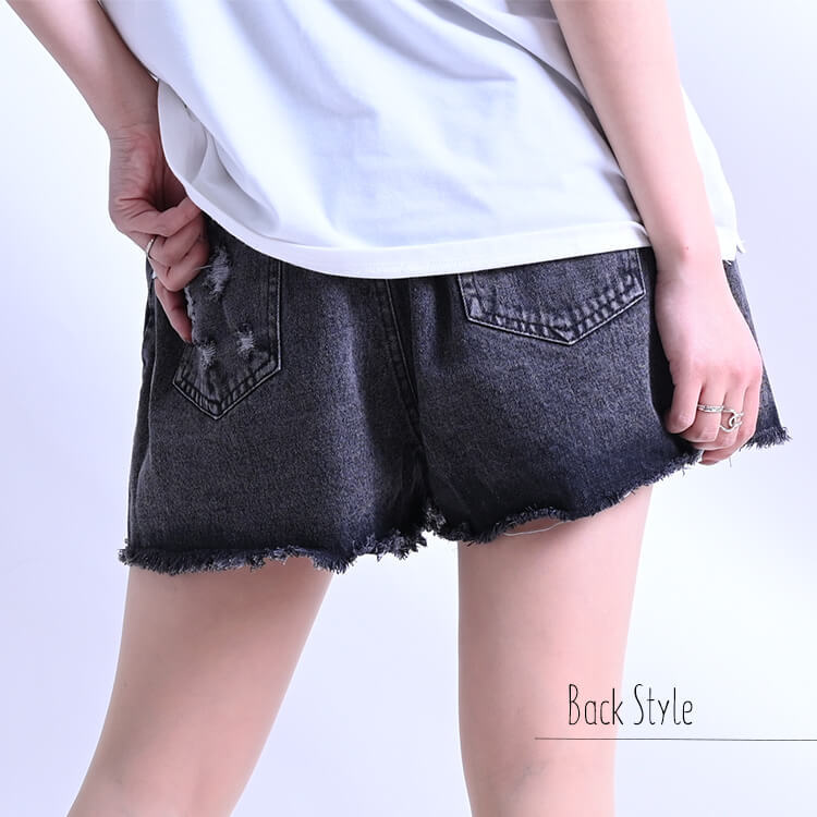 ブラックダメージデニムショートパンツ