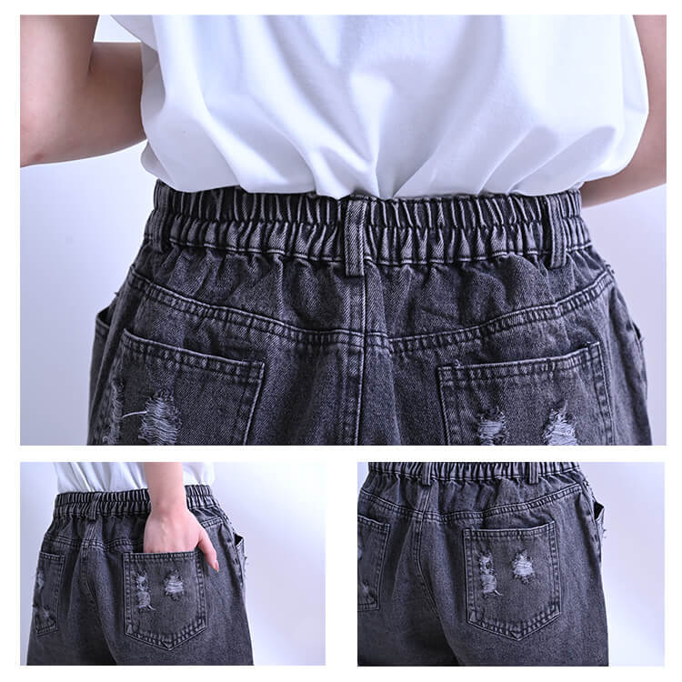 ブラックダメージデニムショートパンツ