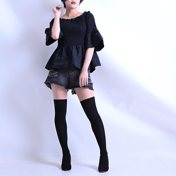 ブラックダメージデニムショートパンツ