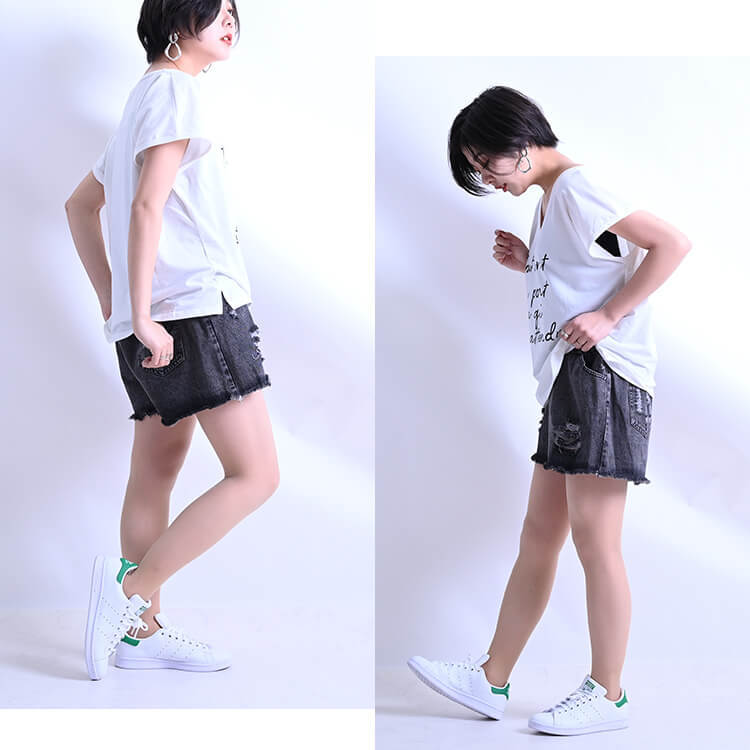 ブラックダメージデニムショートパンツ