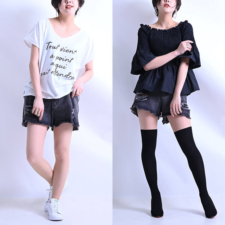 ブラックダメージデニムショートパンツ