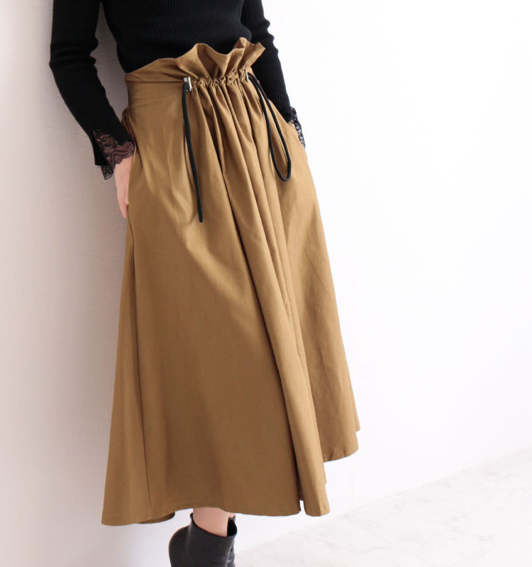 405SINME×IENAコラボ コットン100%チノグルカスカート27ベージュ 直売