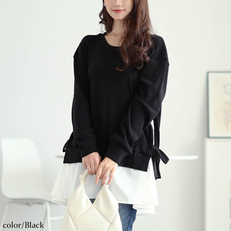 サイドリボンフェイクレイヤードチュニック