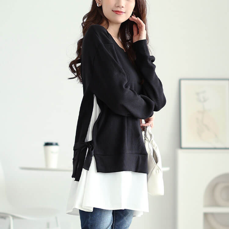 サイドリボンフェイクレイヤードチュニック