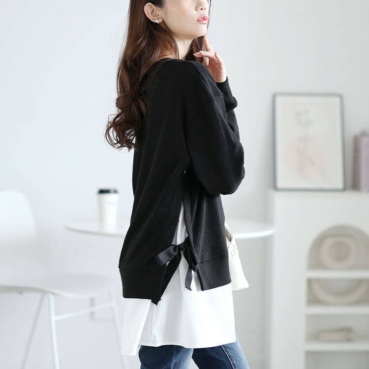 サイドリボンフェイクレイヤードチュニック