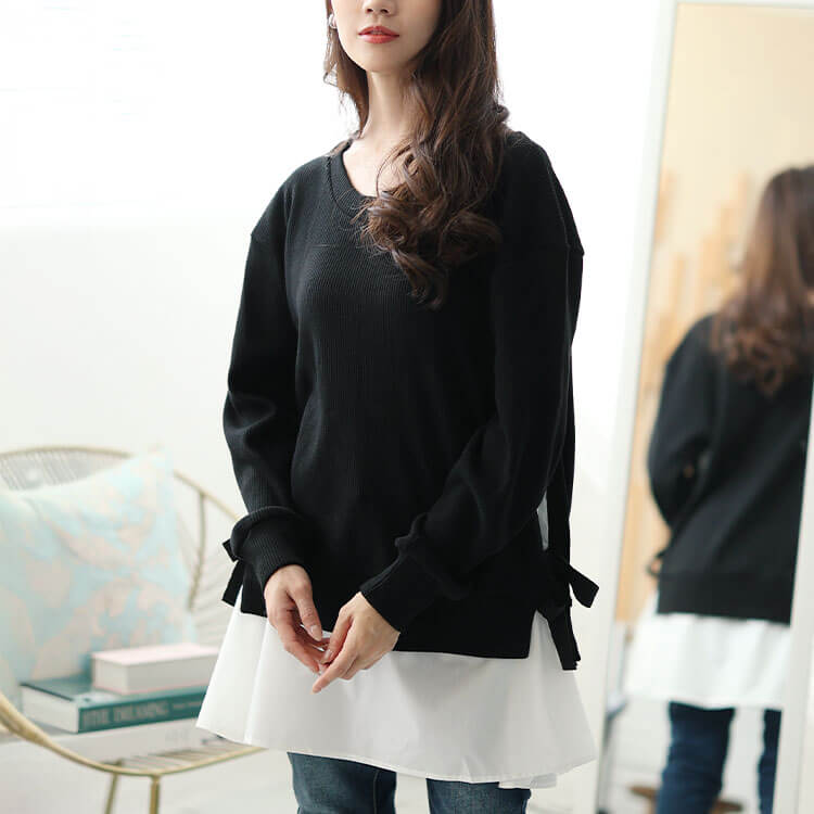 サイドリボンフェイクレイヤードチュニック