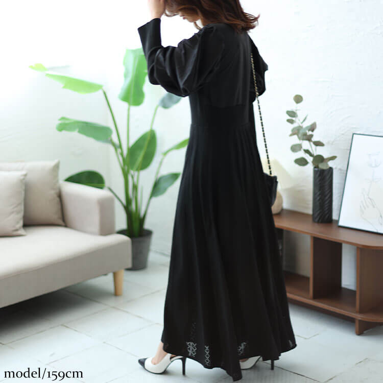 異素材パワーショルダーニットワンピース