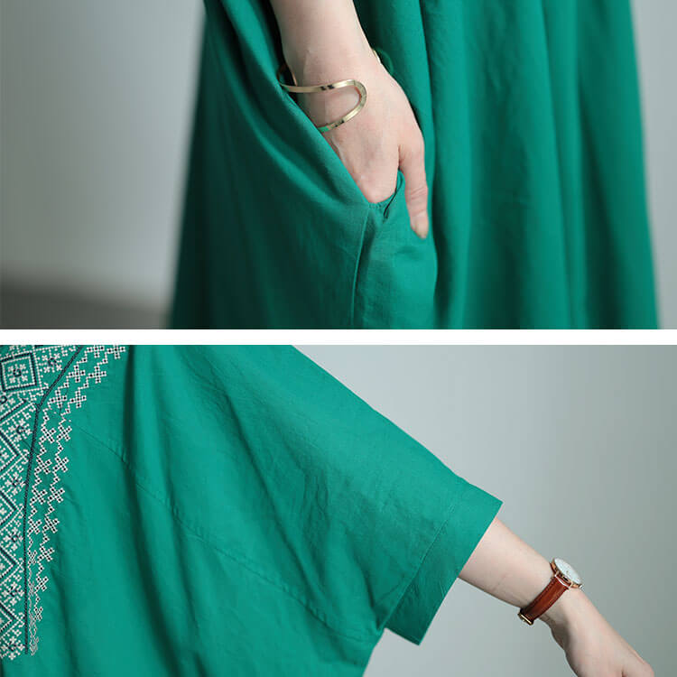 エスニック刺繍Vネックインド綿チュニック