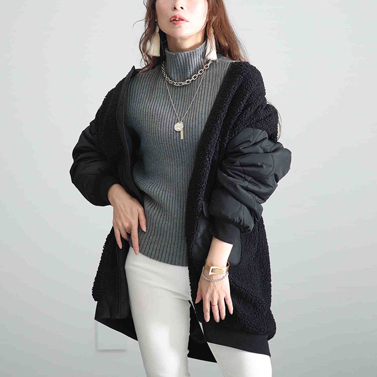 ボア切替え中綿キルティングジャケット