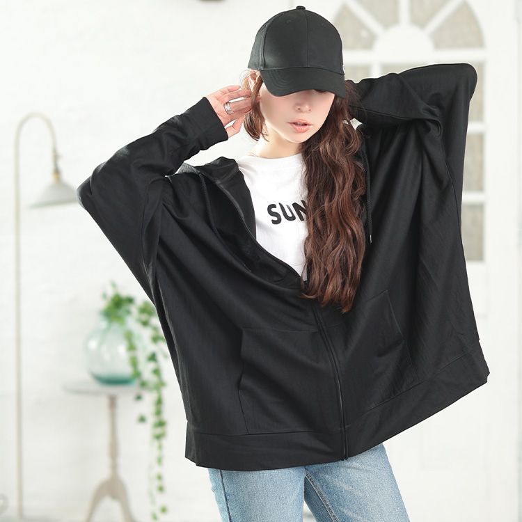 UVカット＆接触冷感ストレッチ鹿の子ドルマンZIPパーカー