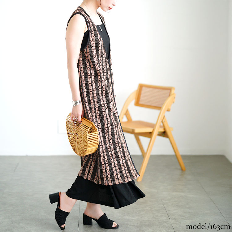 大きいサイズ レディース トップス ベスト ジレ カーディガン ノースリーブ レース ロング 夏コーデ 夏 春 秋 LL 2L 3L 4L 5L ブラック 黒 ゴールドジャパン GOLDJAPAN 大きいサイズ レディース ジレ ベスト トップス