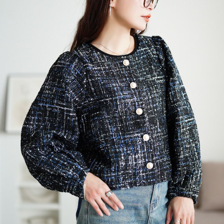 自由区　ラメツイードジャケット　新品　４４　大きいサイズ アンタイトル UNTITLED 【セレモニースーツ】ラメツイード ノーカラー