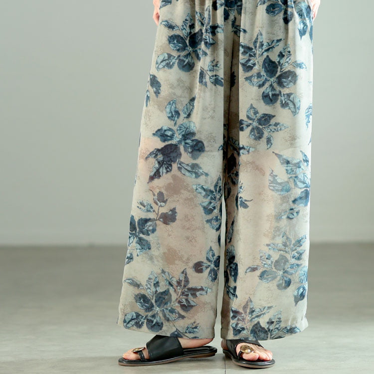 ぼかし花柄シフォンワイドパンツ