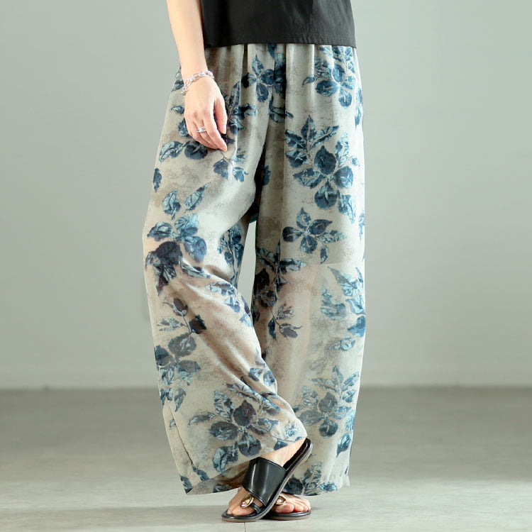 ぼかし花柄シフォンワイドパンツ