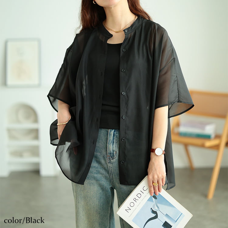 ブラック フリンジ スパンコールシアー半袖 トップス GOLDJAPAN（ゴールドジャパン） 大きいサイズ レディース トップス