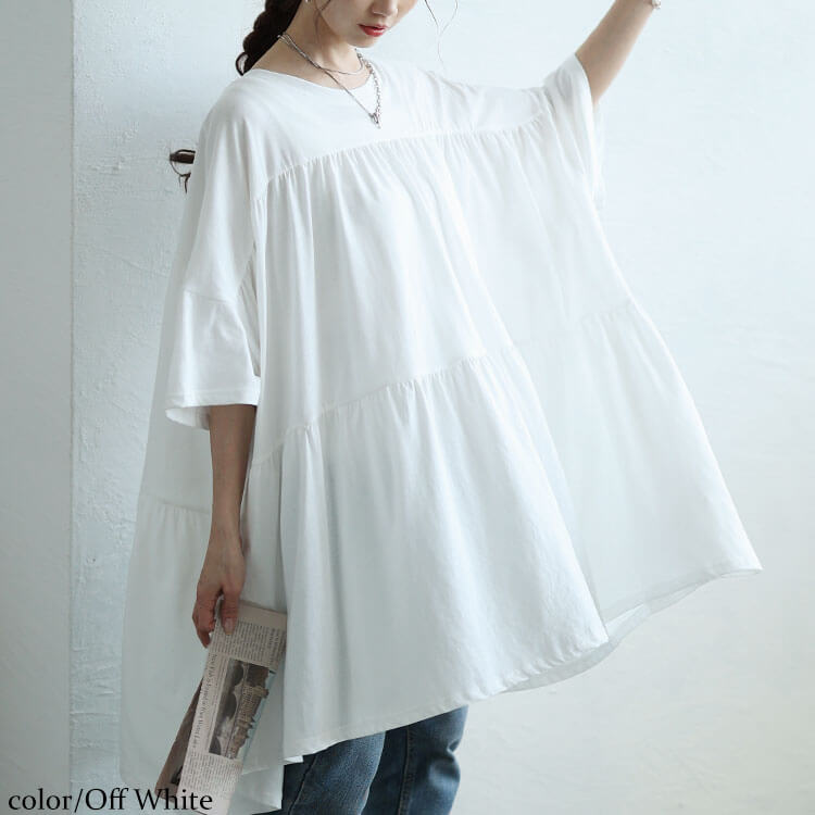 希少大きいサイズ✨TO BE CHIC レースティアードカットソー　チュニック 大きいサイズ 美ラクRUタッチティアードチュニック（接触冷感