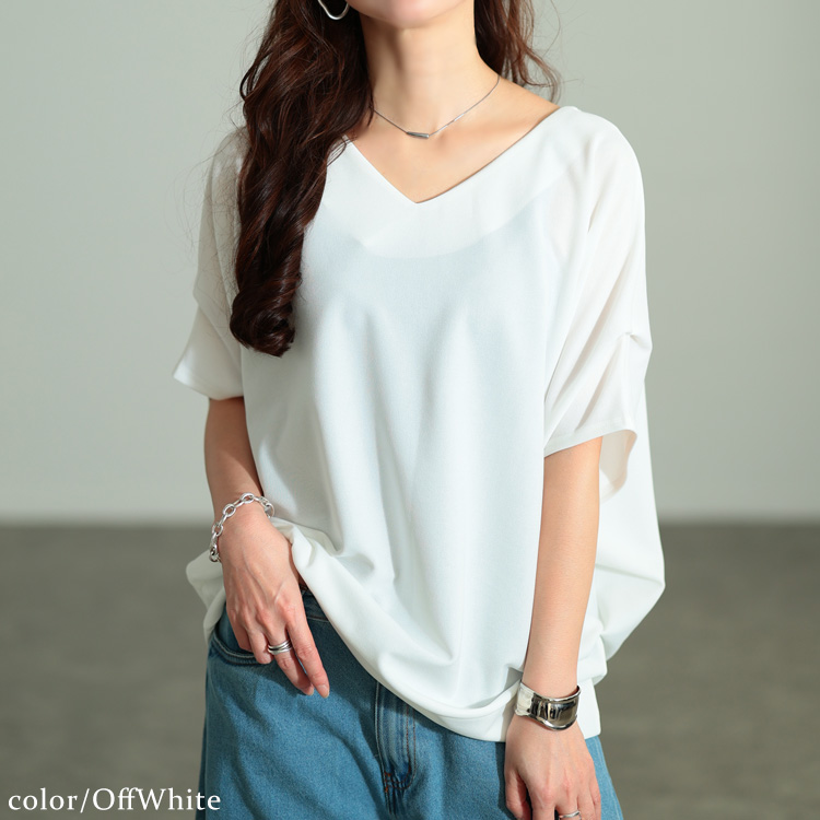 大きいサイズ レディース トップス Tシャツ カットソー 接触冷感＆UVカット肩タックドルマン 半袖 春服 夏服 LL 2L 3L 4L 5L 黒 グレー パープル ネイビー | GOLDJAPAN | 05