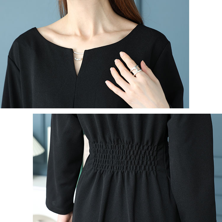 パール付きネックウエストタックワンピース