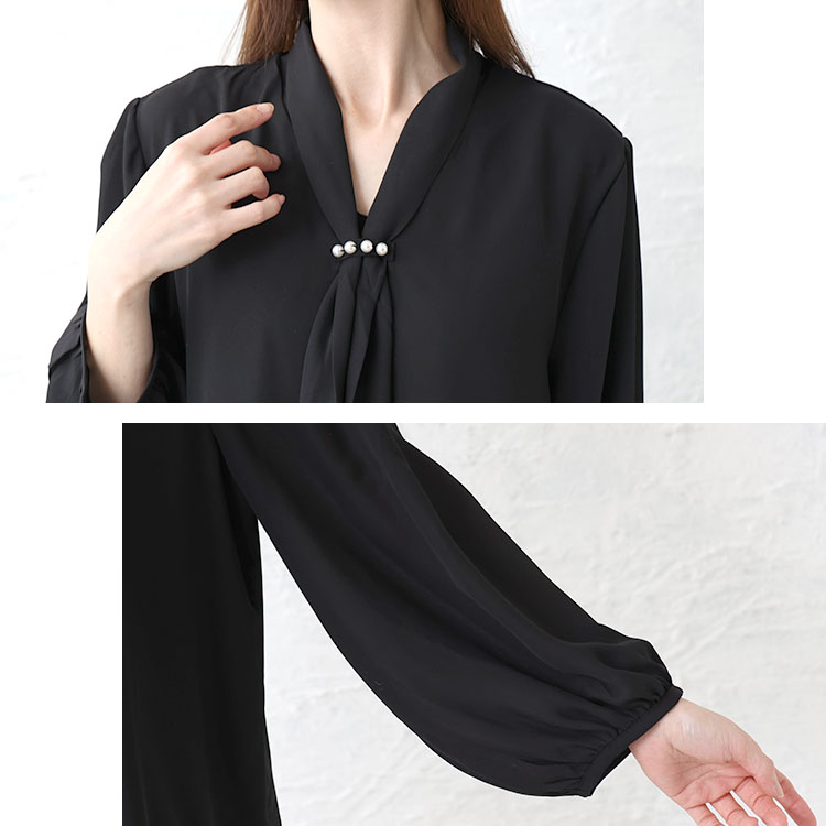 パール付きシアーボウタイブラウス