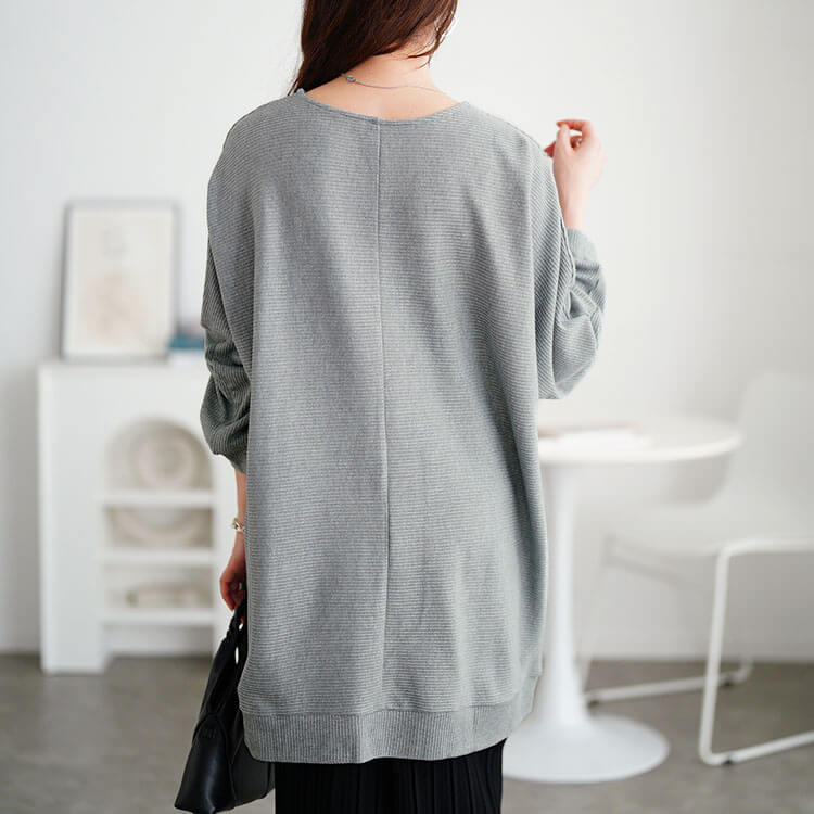 ラウンドネックラメリブニットチュニック