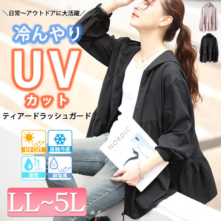 接触冷感＆UVカット＆耐塩素ティアードラッシュガード