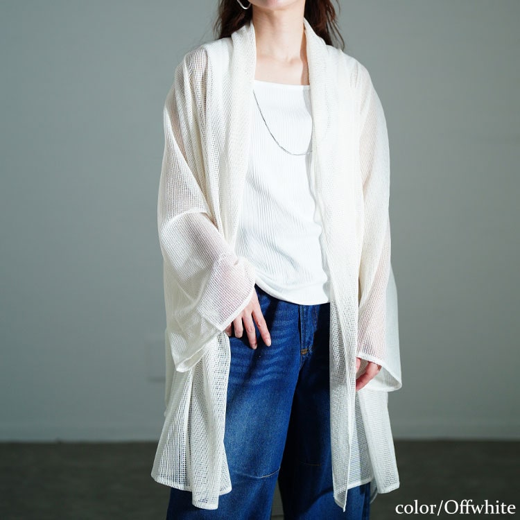 TOUJOURS ホワイト メッシュ ロングカーディガン GOLDJAPAN（ゴールドジャパン） 大きいサイズ レディース トップス