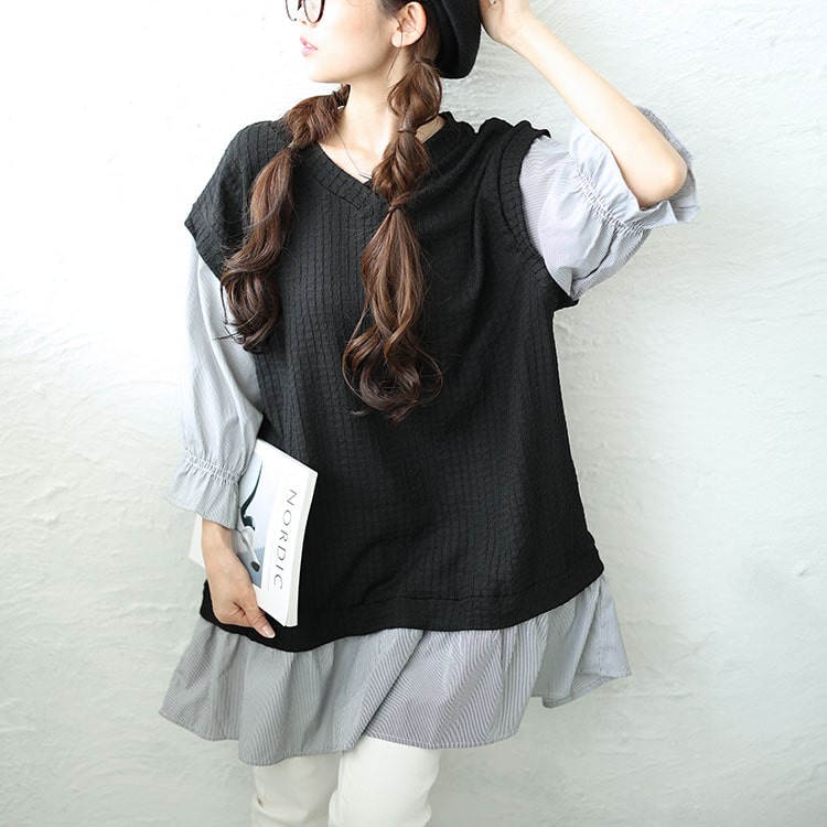 異素材フェイクレイヤードチュニック