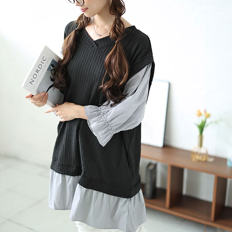 異素材フェイクレイヤードチュニック