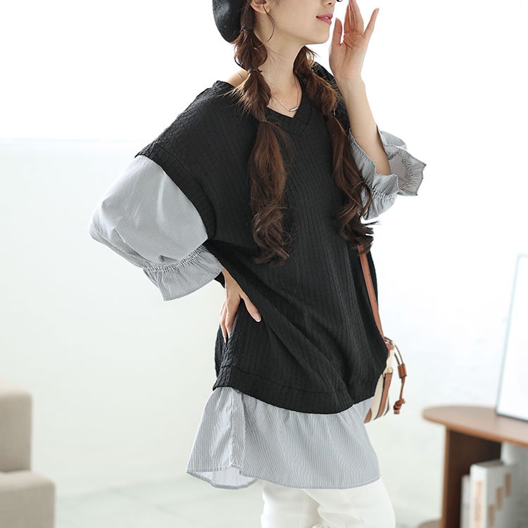 異素材フェイクレイヤードチュニック