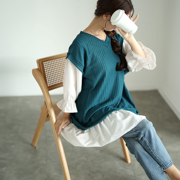 異素材フェイクレイヤードチュニック