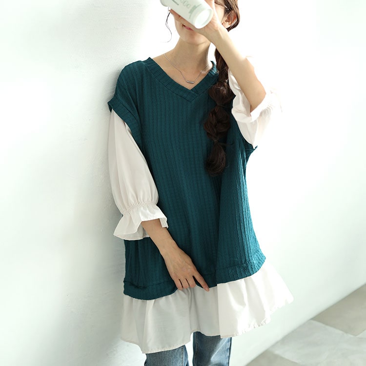 異素材フェイクレイヤードチュニック