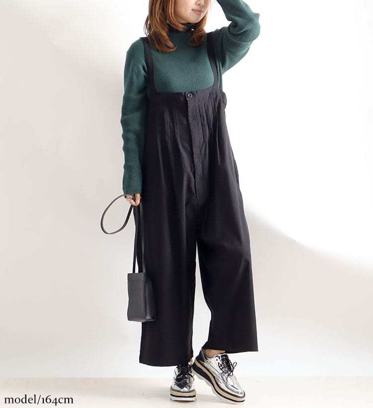 大きいサイズ レディース サロペット パンツ ワイド ポケット タック ファスナー ロング ボタン 無地 秋コーデ 冬 秋 春 夏 Ll 2l 3l 4l 5l ブラック 黒 70 以上節約